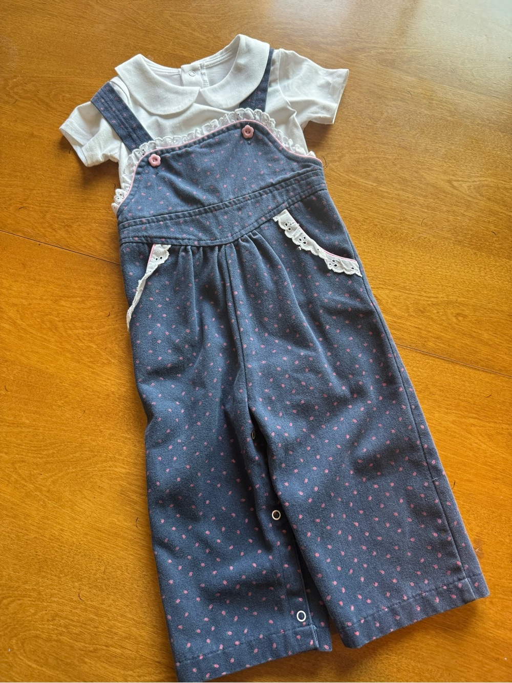 Vintage Tiny Tots Floral Overalls + Peter Pan Bodysuit Set 24M